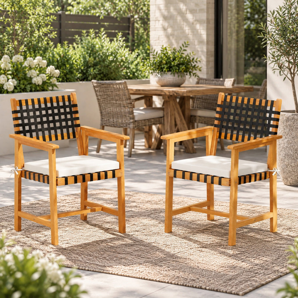 Airfind Outdoor Wooden Dining Chair Set of 2 with Armrests and Curved Back, Chair 400 lbs Capacity, 23 x 22.5 x 34 Footprint, White