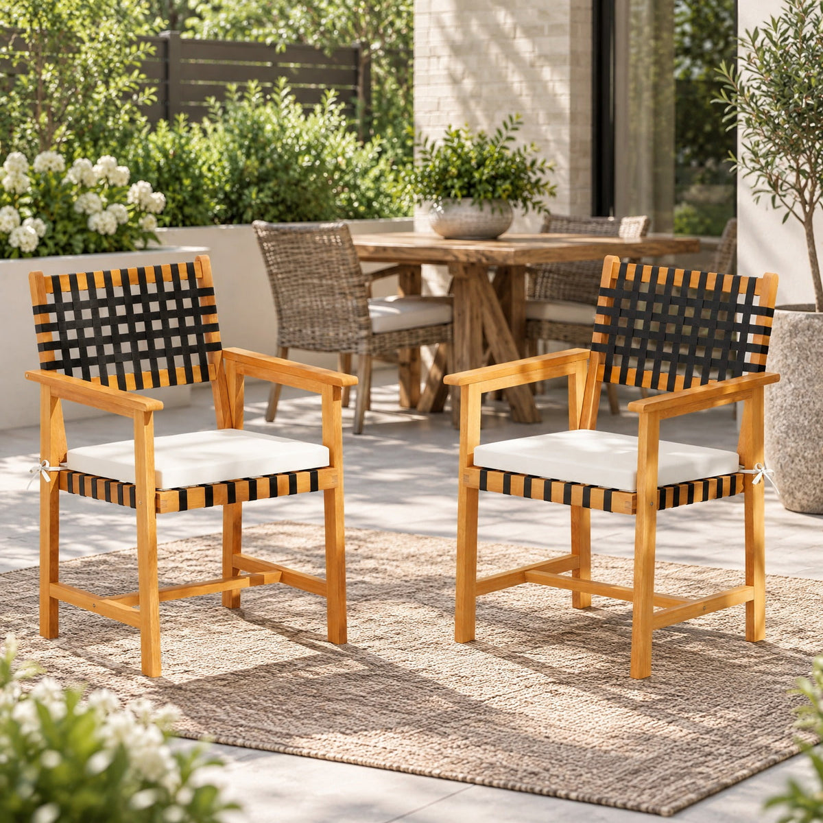 Airfind Outdoor Wooden Dining Chair Set of 2 with Armrests and Curved Back, Chair 400 lbs Capacity, 23 x 22.5 x 34 Footprint, White