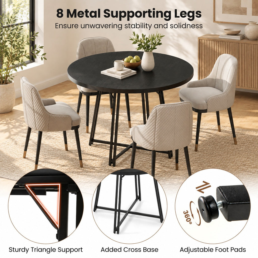 Airfind 47 Inch Dining Table for 4-6 People Round Kitchen Table with Cross Base, 200 lbs Capacity, Metal MDF Frame, 47 x 30.5 Footprint, Black