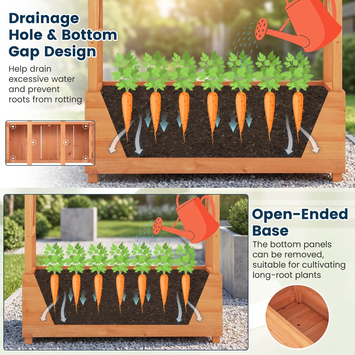 Airfind Raised Garden Bed with Arch Trellis, Fir Wood Frame, 43.5 x 17.5 x 72 (L x W x H) Interior Footprint, Orange