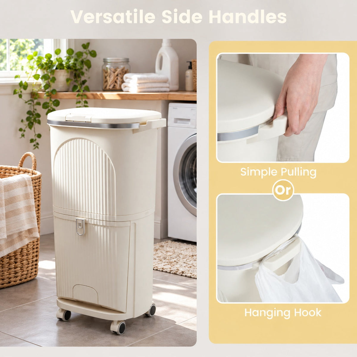 Airfind 10 Gallon Kitchen Trash Can Double-Layer with Lid and 2 Removable Buckets, PP Frame, 17 x 11.5 x 29.5 Overall Height (Open) 40 Footprint