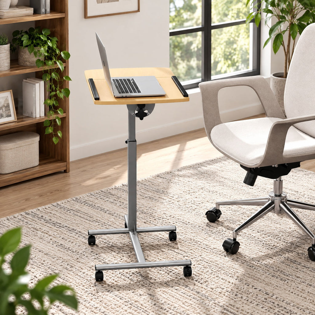 Airfind Adjustable Angle Height Rolling Laptop Table, Steel (frame) Frame, 23.5 x 16 x 24.5-36 (L x W x Adjustable H) Steel tube Footprint