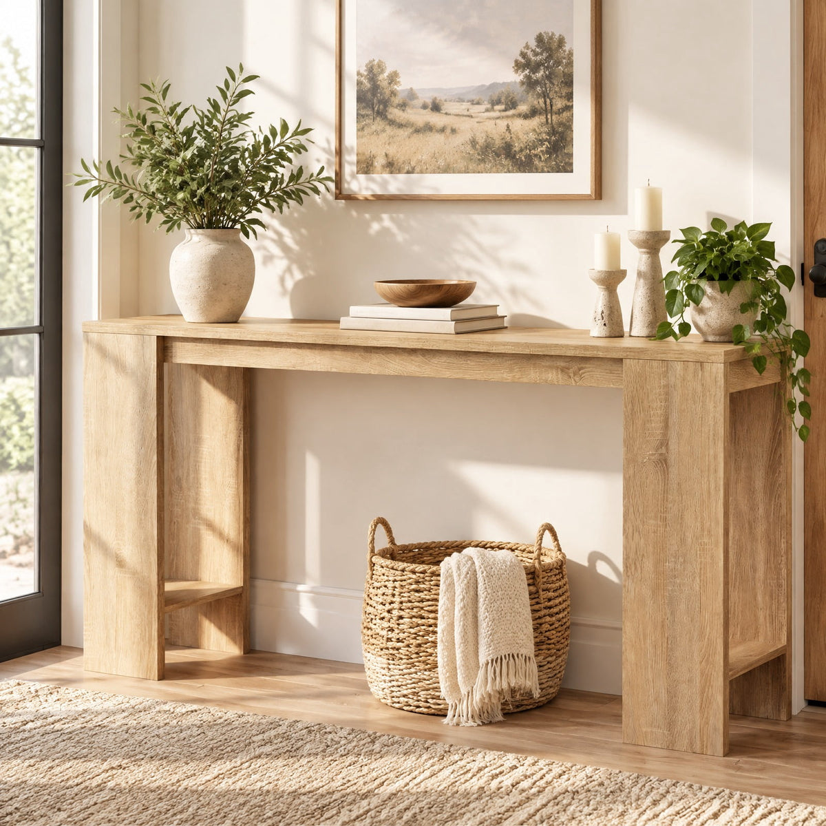 Airfind 71 Inches Long Console Table with Storage for Hallway, 135 lbs Capacity, Engineered Wood Frame, 71 Inch x 12 Inch x 34 Inch Footprint, Natural