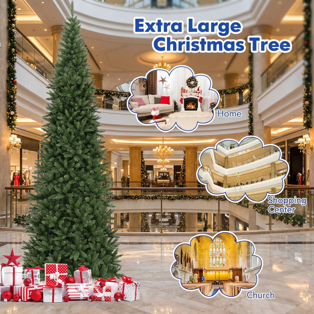 Airfind 12 FT Artificial Christmas Tree with 800 Warm White LED Lights for Home Party Shopping Mall, White
