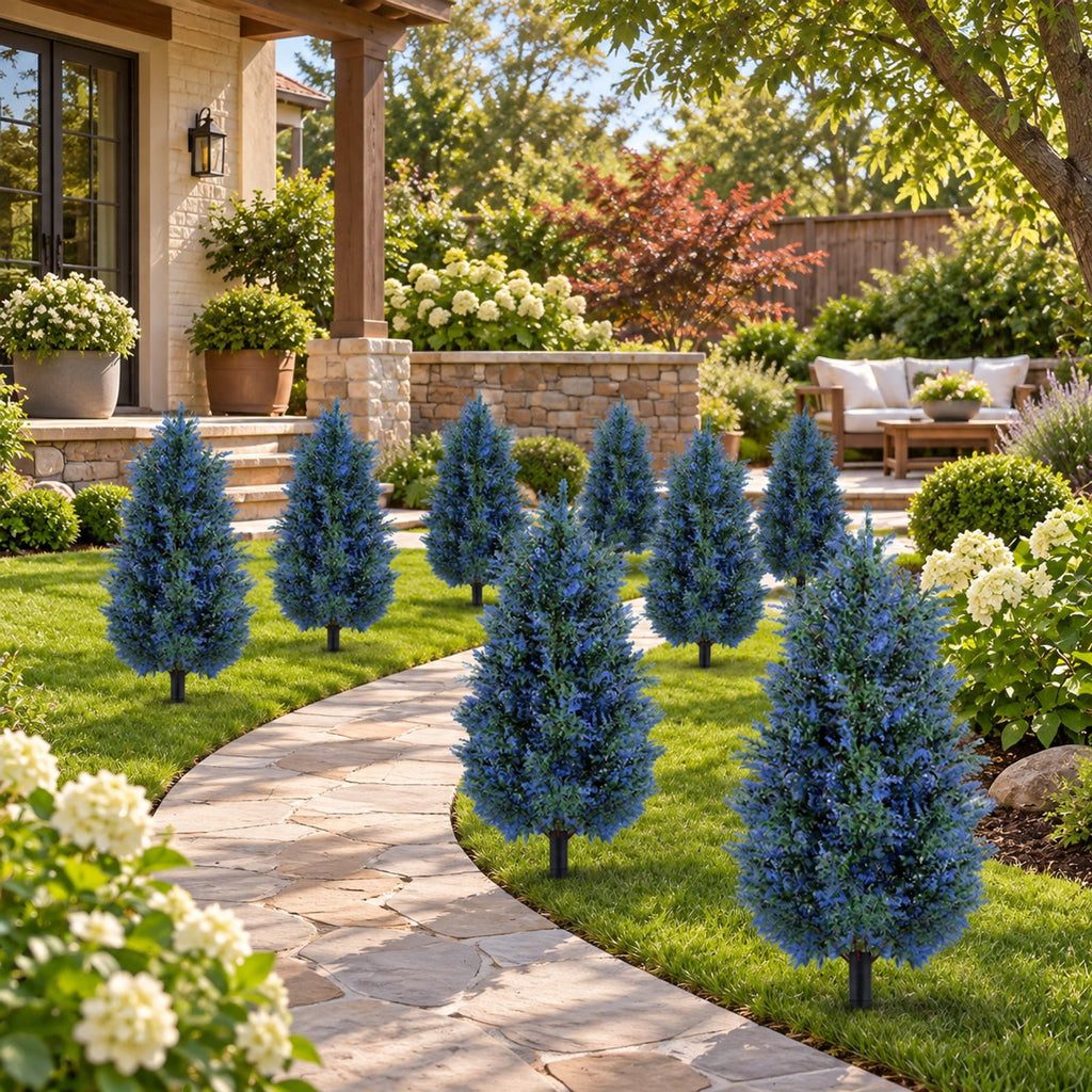 Airfind 2 Pack 3.3 ft Artificial Lavender Topiary Trees with Ground Spikes for Indoor Outdoor, PP PE Frame, Lavender