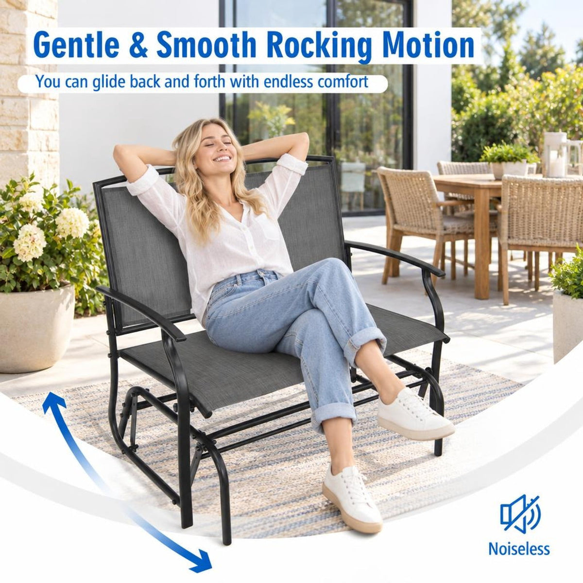 Airfind Iron Patio Rocking Chair for Outdoor Backyard and Lawn, 396 lbs Capacity, Steel and textilene Frame, 41.3 x 28.1 x 36.6 Footprint, Gray