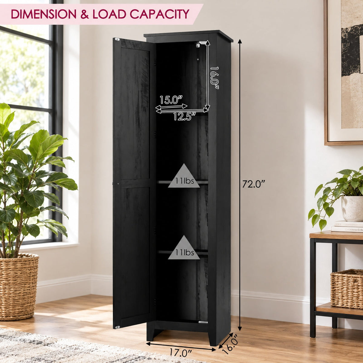 Airfind Linen Tower Bathroom Storage Cabinet Tall Slim Side Organizer with Shelf, 11 lbs Capacity, MDF particleboard Frame, Black