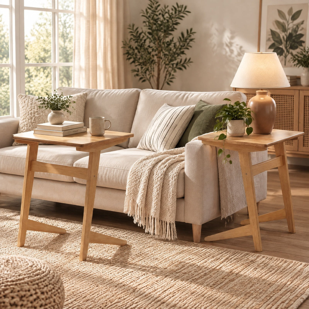 Airfind 1 Piece Wood Sofa Side Table C, 165 lbs Capacity, Rubber Wood MDF Frame, 20 x 18 x 24.5 Footprint, Wood