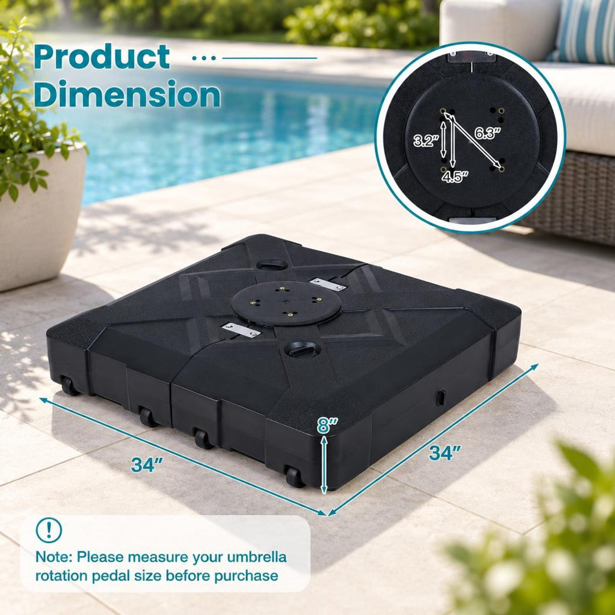 Airfind 34 Inch x 34 Inch Cantilever Patio Umbrella Base with 4 Wheels, HDPE Metal Frame, 34 Inch x 34 Inch x 8 Inch Crossed Base Footprint, Black