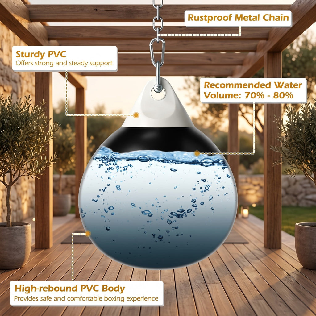 Airfind 18 Inch 110 lb Heavy Aqua Water Punching Bag with Adjustable Metal Chain and Water Injector for Home Gym Boxing MMA Training, Black
