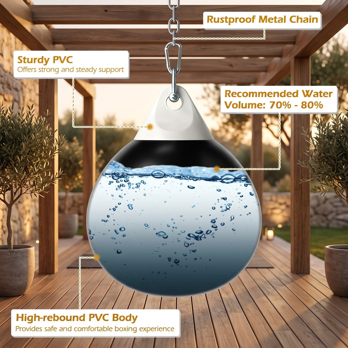 Airfind 18 Inch 110 lb Heavy Aqua Water Punching Bag with Adjustable Metal Chain and Water Injector for Home Gym Boxing MMA Training, Black