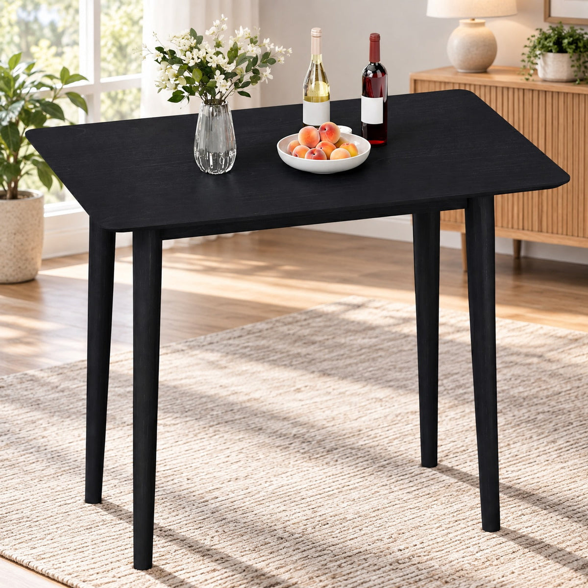 Airfind Rectangular Wooden Dining Table for 2-4 34 Inch Farmhouse Solid Wood Kitchen Table, 165 lbs Capacity, MDF Rubber Wood Rectangular Frame