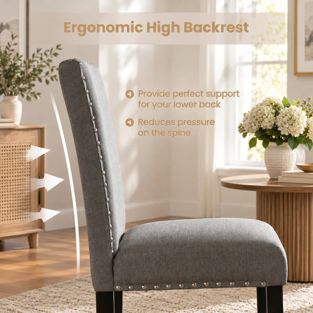 Airfind Dining Chairs Set of 2 Upholstered Accent Chairs with Bent Wood Legs and Nailhead Trim for Kitchen Cafe, 400 lb, Gray
