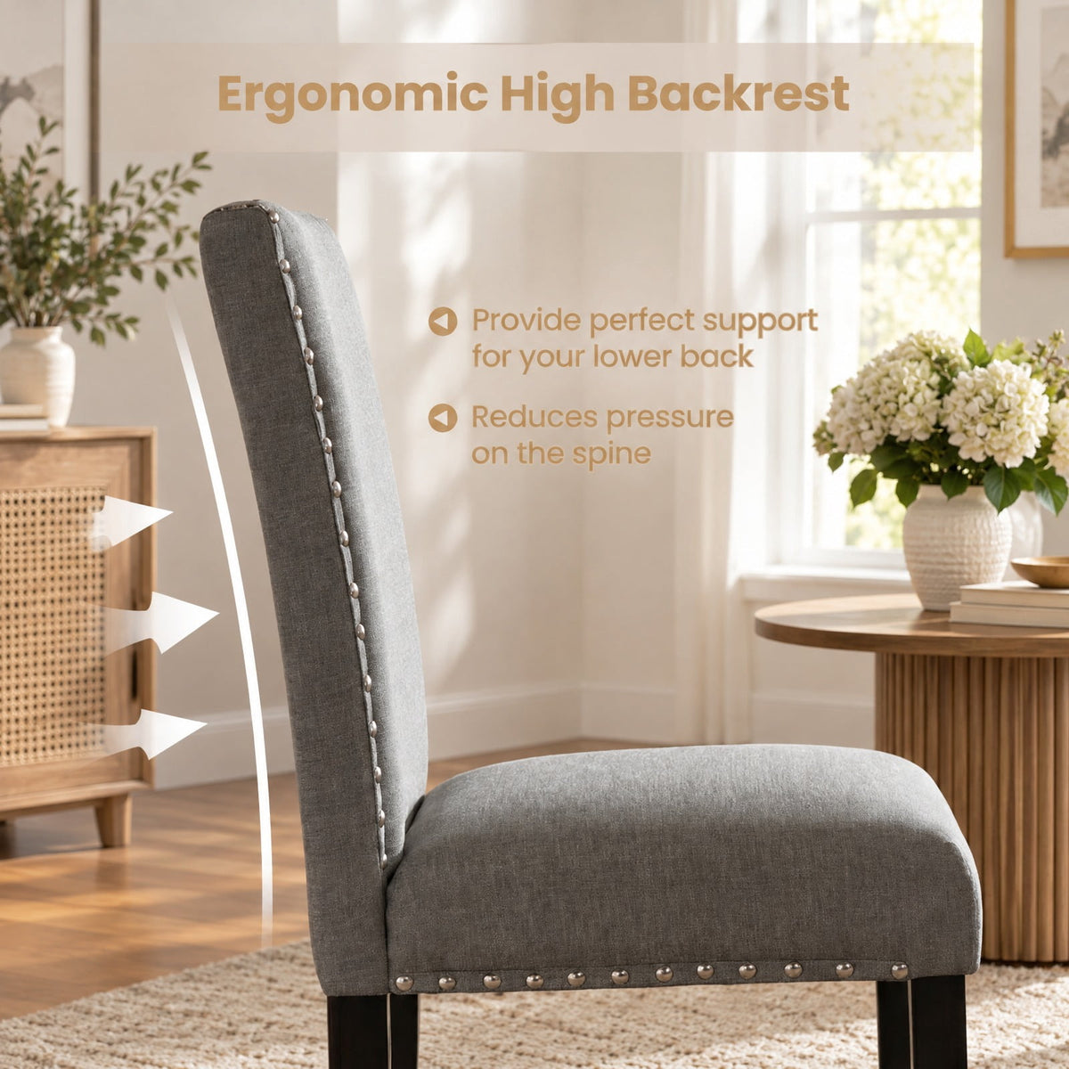 Airfind Dining Chairs Set of 2 Upholstered Accent Chairs with Bent Wood Legs and Nailhead Trim for Kitchen Cafe, 400 lb, Gray