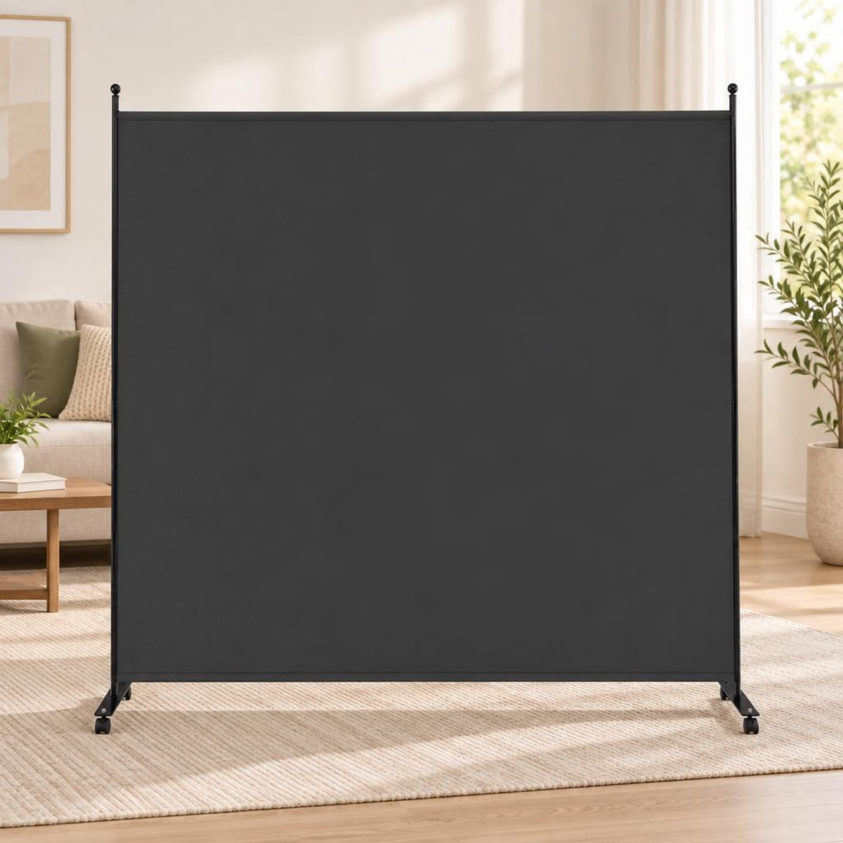 Airfind 6 Feet Single Panel Rolling Room Divider with Smooth Wheels, Metal polyester Frame, 73 x 12 x 73 Footprint, Dark Gray
