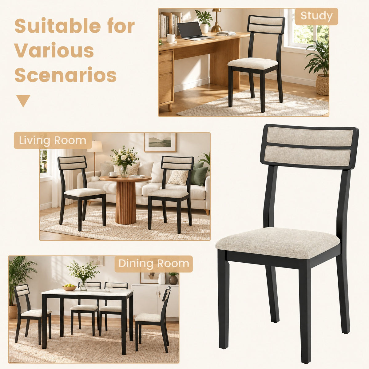 Airfind Modern Dining Chairs Set of 2 with Tilt Backrest for Dining Room, 400 lbs Capacity, Fabric Rubber Wood Frame, 18in x 20in x 35in Footprint