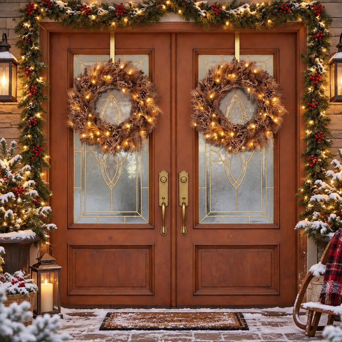 Airfind 24 Inch Pre-lit Christmas Wreath with 105 Branch Tips and 35 Warm White LED Lights-1 piece, PVC PE Metal Frame, 24 x 24 Footprint, White