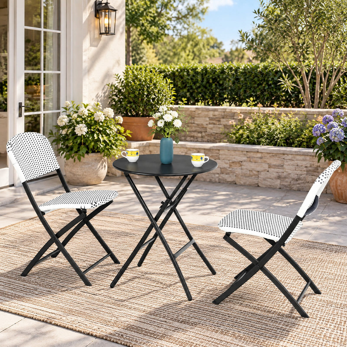 Airfind 3 Pieces Patio Rattan Bistro Set with Round Dining Table and 2 Chairs, 110lbs Weight capacity of each chair: 330lbs Capacity