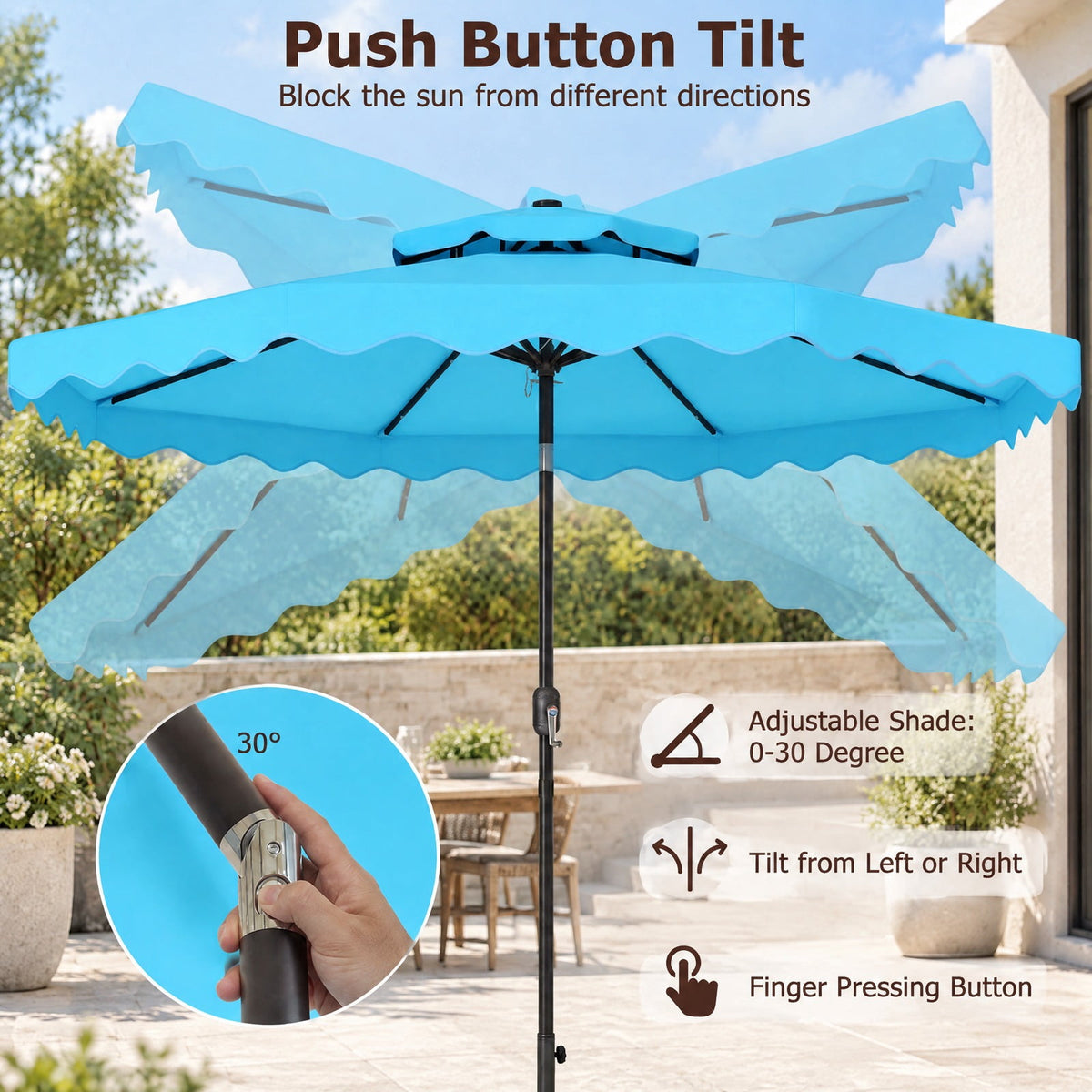 Airfind 9 FT Solar LED Patio Umbrella Push-Button Tilt and Crank 24 LED Lights and 8 Ribs, Polyester Fabric Metal Frame, 9 x 8.2 ft Footprint