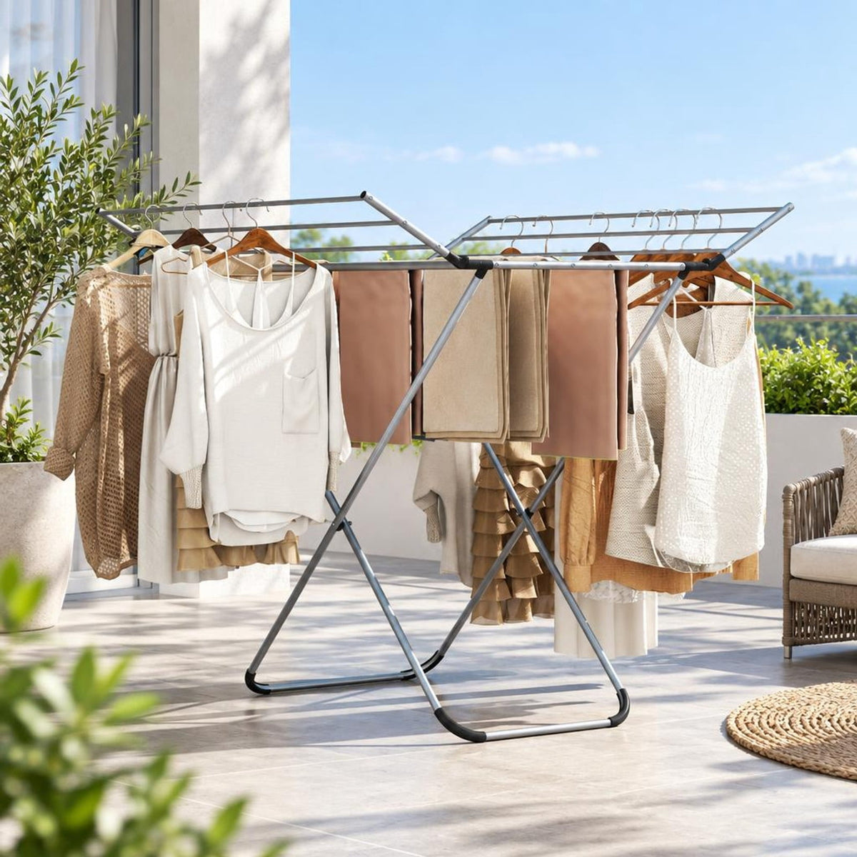 Airfind Folding Aluminum Clothes Drying Rack with 2 Side Wings, 26.5 lbs Capacity, Aluminum Plastic Frame, 41 x 37 x 41 Footprint, Silver