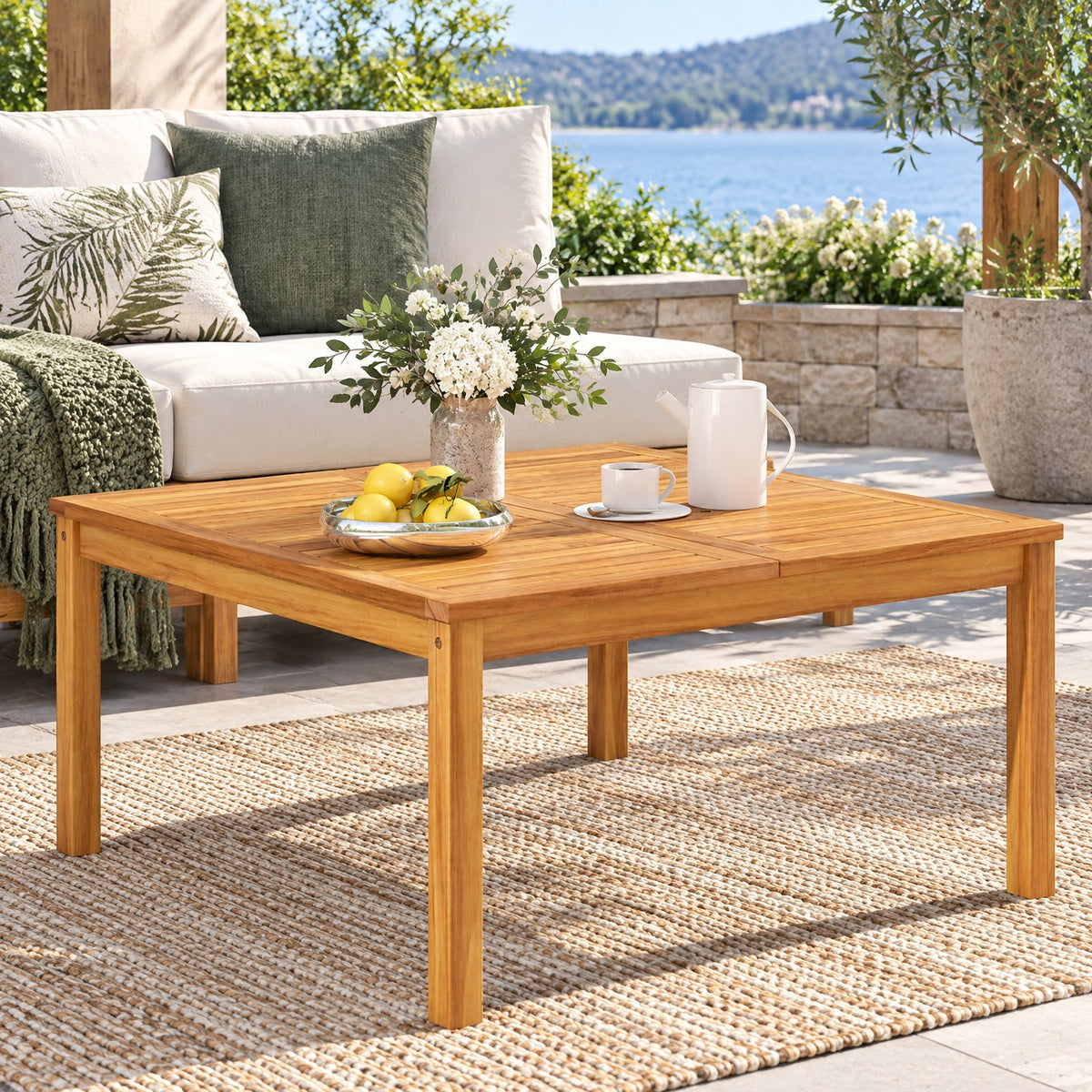 Airfind 35.5 Inches Patio Solid Acacia Wood Coffee Table Side Table, 180 lbs Capacity, Acacia Wood Frame, 35.5 x 35.5 x 18 Footprint, Wood