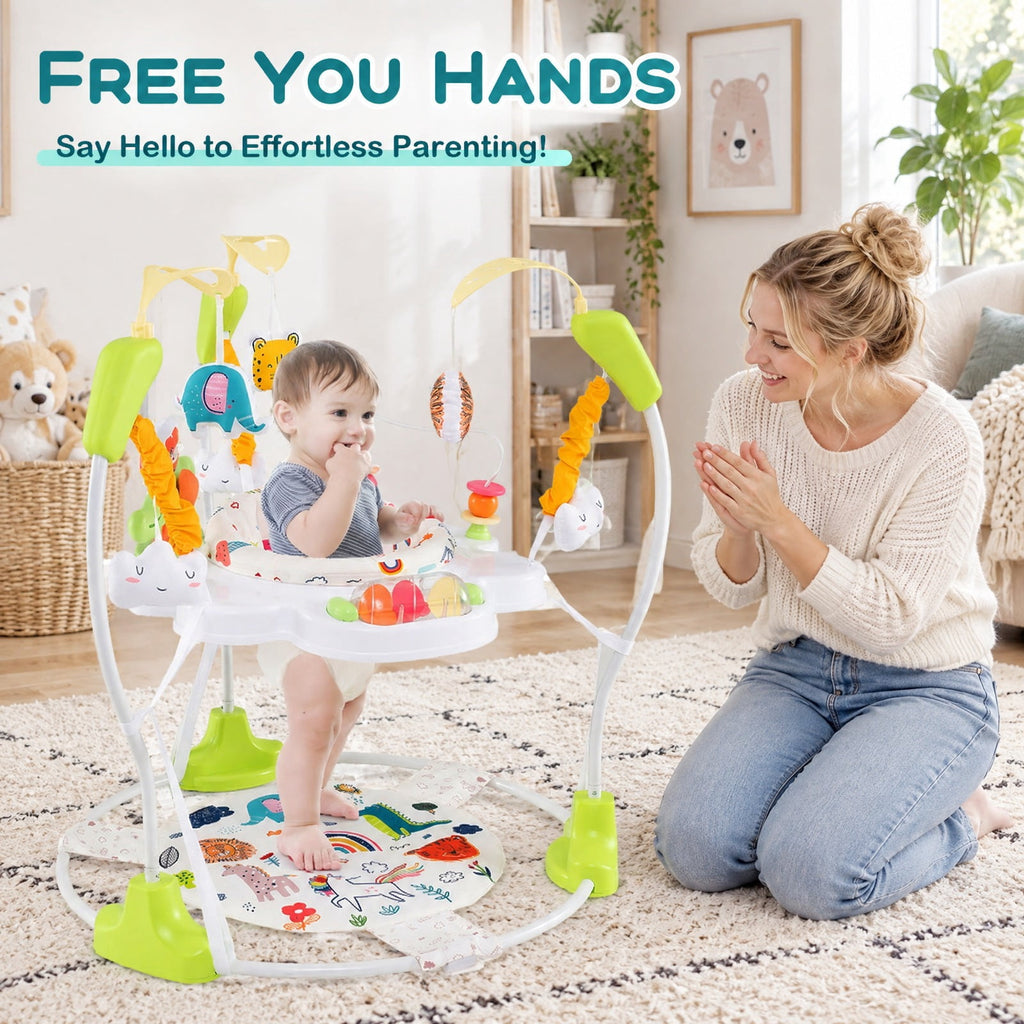 Airfind Baby Activity Center Height Adjustable Baby Bouncing Saucer with Interactive Toys, 26 lbs Capacity, Metal Frame, for 6+ months, Yellow
