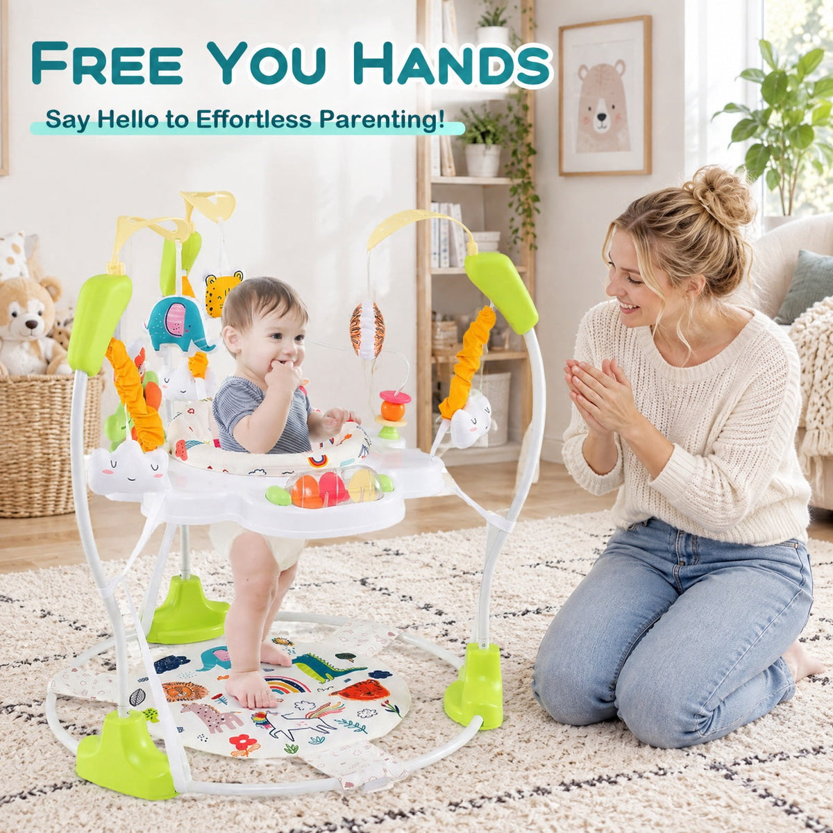 Airfind Baby Activity Center Height Adjustable Baby Bouncing Saucer with Interactive Toys, 26 lbs Capacity, Metal Frame, for 6+ months, Yellow