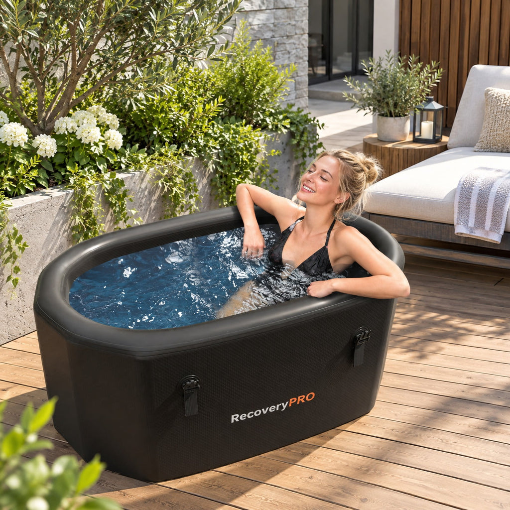 Airfind XL 129 Gal Oval Ice Bath Tub with Cover and Hand Pump for Athletes, 800 lbs Recommended Pressure 8 PSI Capacity, PVC Frame, Black