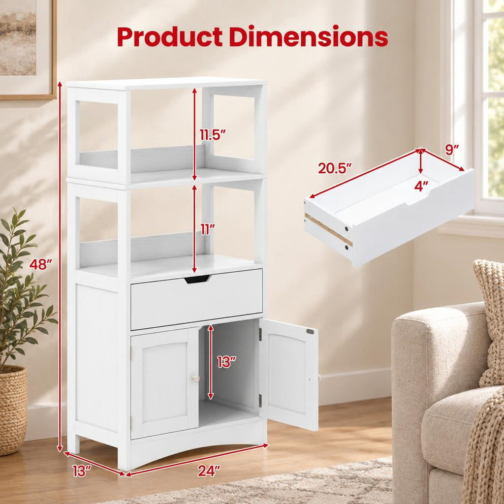 Airfind Bathroom Storage Cabinet with Drawer and Shelf Floor Cabinet, 20 lbs Capacity, MDF PB Frame, White