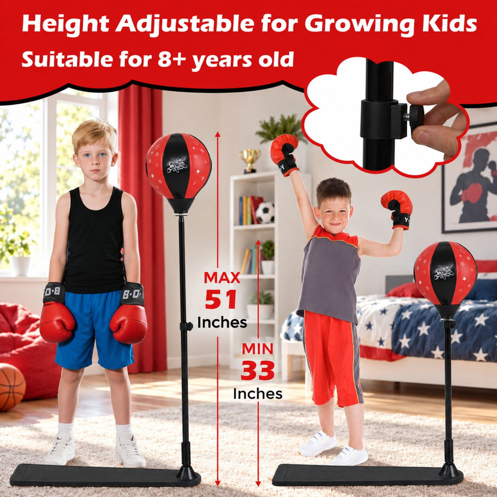 Airfind Kids Punching Bag with Adjustable Stand and Boxing Gloves, PE Frame, for 8+, Black red, Adjustable height 33.5- 61 Stand base