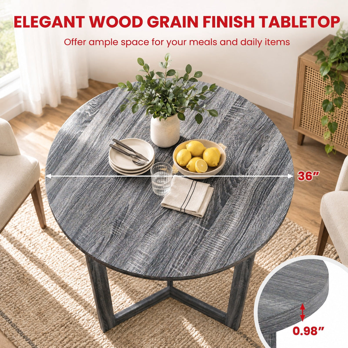 Airfind 36 Inch Round Wood Dining Table for 2-4 People with Wing-shaped Pedestal Base, 220 Lbs Capacity, Rubber Wood Mdf, 36 Inch X 30 Inch, Black