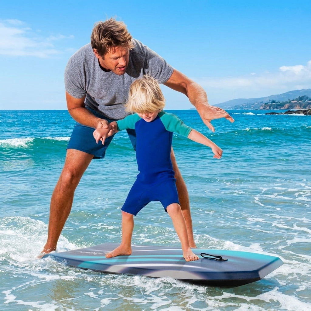 Airfind 37 Boogie Board with Tropical Reef Graphic Deck ¡ª EPS Core, XPE Top, HDPE Slick Bottom, Crescent Tail, Coiled Wrist Leash