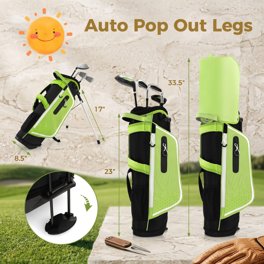 Airfind Junior Complete Golf Club Set Right Hand with Stand Bag Rain Hood and 4 Clubs for Kids Ages 5 to 7 Beginners, Green