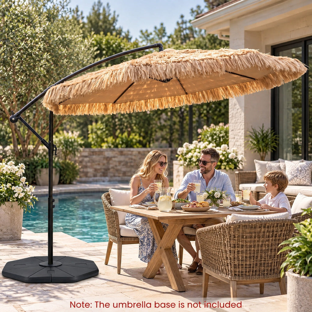 Airfind 10 FT Solar Thatched Cantilever Umbrella with 96 Multi-color Flowing Lights and 12 Modes, PE Thatch Polyester Fabric Metal ABS Frame, Brown