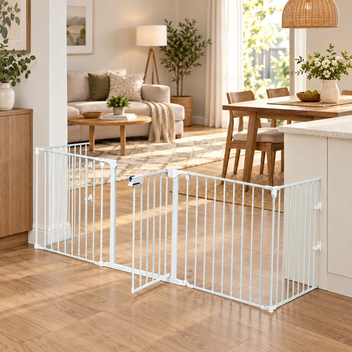 Airfind 115 Inch Length 5 Panel Adjustable Wide Fireplace Fence, Steel Frame, White, Size of each panel 29 x 24 (L x W)