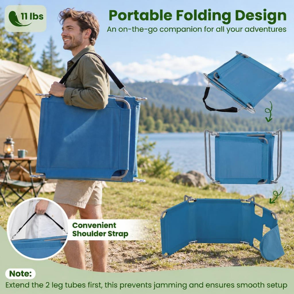 Airfind Folding Beach Lounge Chair with Adjustable Backrest for Lawn, 330 lbs Capacity, Metal Oxford Fabric Polyester Sponge Frame, Blue