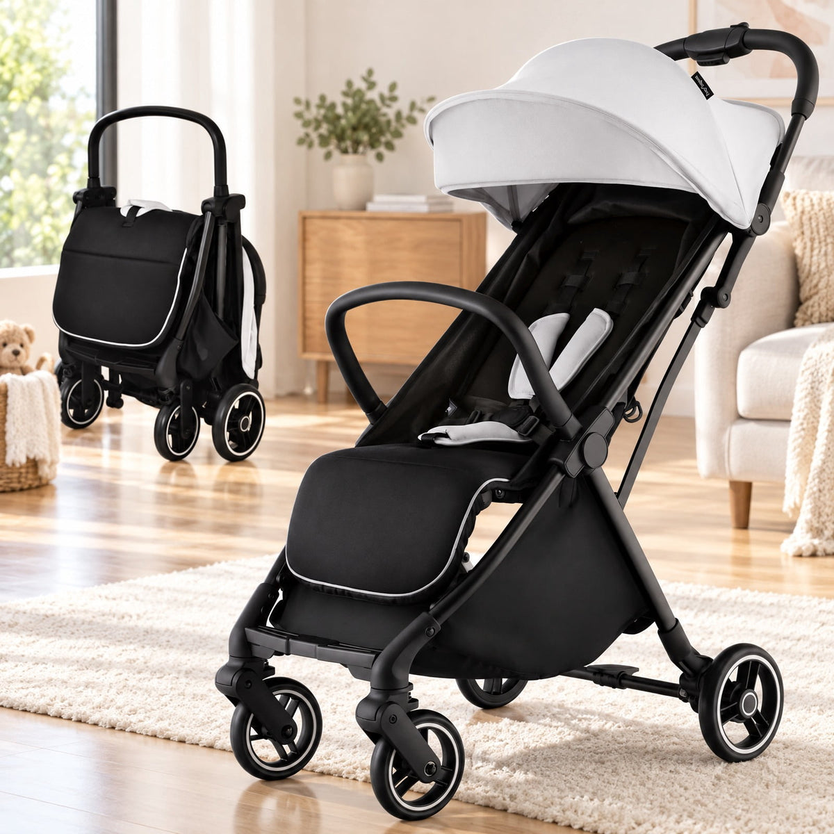 Airfind One-Hand Folding Portable Lightweight Baby Stroller with Aluminum Frame, 33 lbs Capacity, Aluminum polyester EVA Frame, Gray