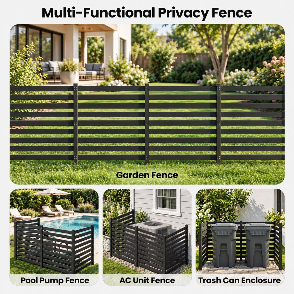 Airfind 4-Panel Wooden Outdoor Privacy Fence with Ground Stakes, Fir Wood Frame, Black, Product Dimensions of Each Screen 38.5 Inch