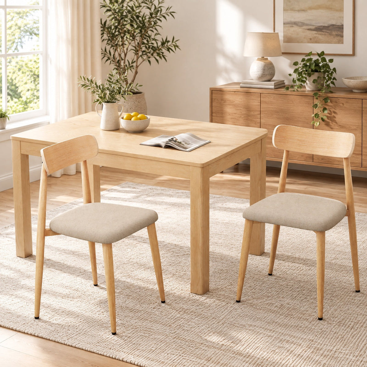 Airfind Linen Fabric Upholstered Modern Dining Chair Set of 2 with Padded Seat and Curved Back, 340 lbs Capacity, 19.5in x 19in x 31in Footprint