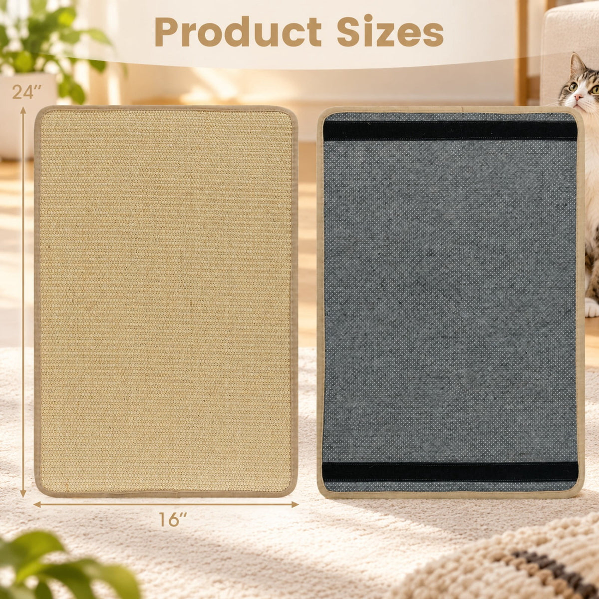 Airfind Cat Scratching Mats Set of 6 with Natural Sisal Surface, Self-Adhesive Tape and Anti-Slip Latex Backing, 16 x 12 Inches, Natural