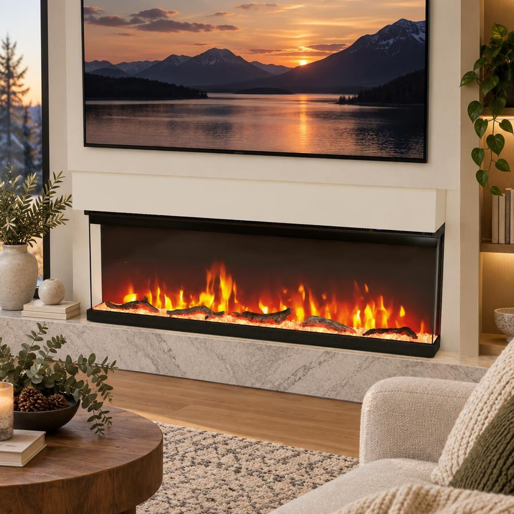 Airfind 36/40/50/60 Inch Wide 3-Sided Electric Fireplace Insert with Remote Control and 12 Flame Colors-50 Inch, Metal Tempered Glass Frame, Black