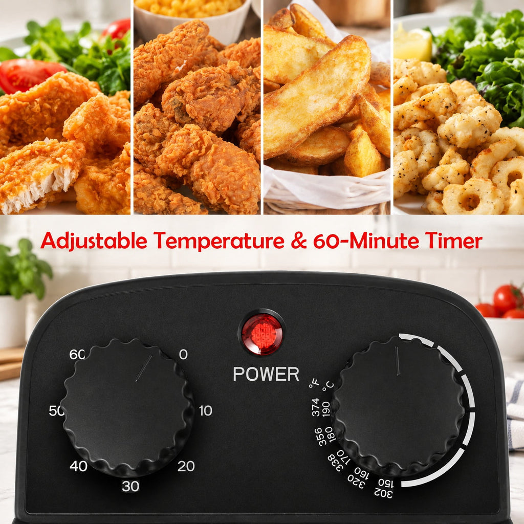 Airfind 3.2 Quart Electric Stainless Steel Deep Fryer featuring Timer, Stainless Steel Iron Frame, 21.5 Inch x 9.5 Inch x 8.5 Inch Footprint, Silver
