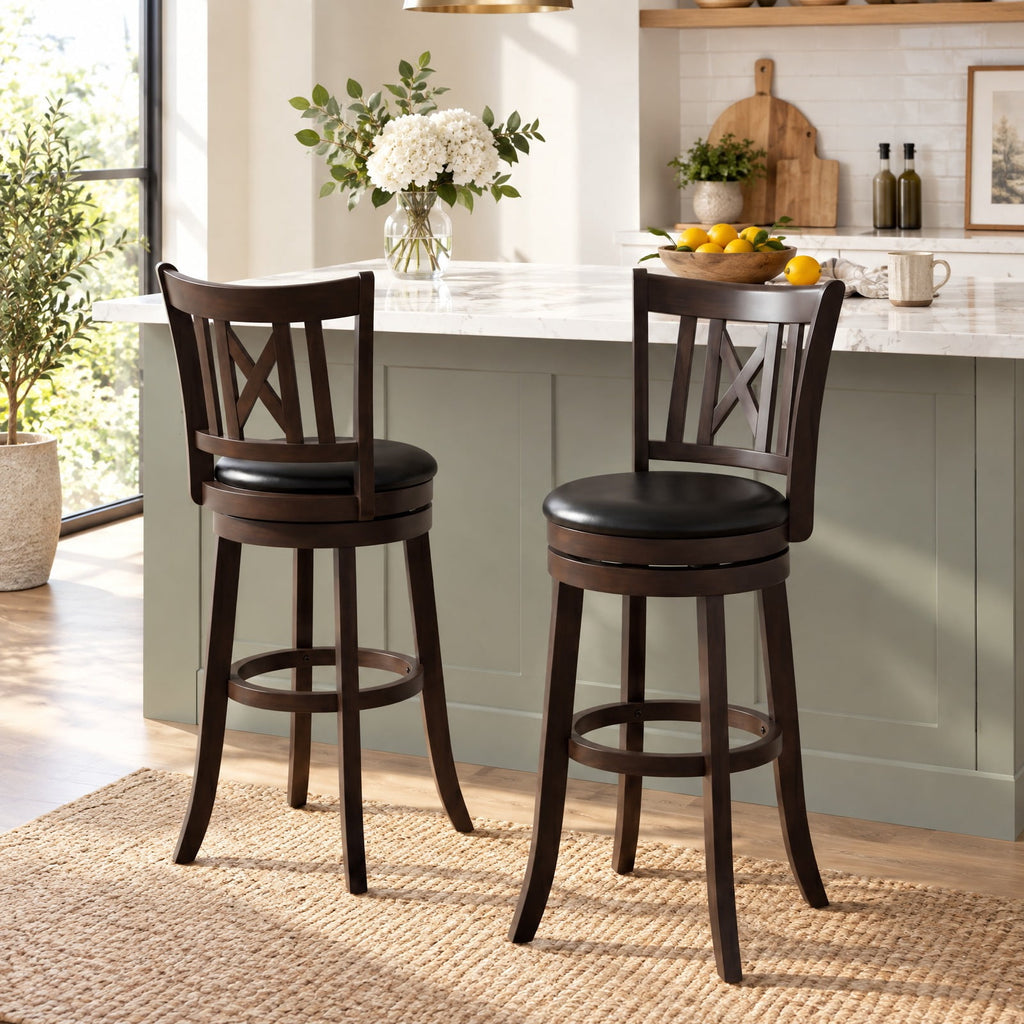Airfind Set of 2 Bar Stools Swivel Bar Chairs with Hollowed Backrest and Footrest-30 inches, 275 lbs Capacity, 20 Inch x 18 Inch x 39.5 Inch Footprint