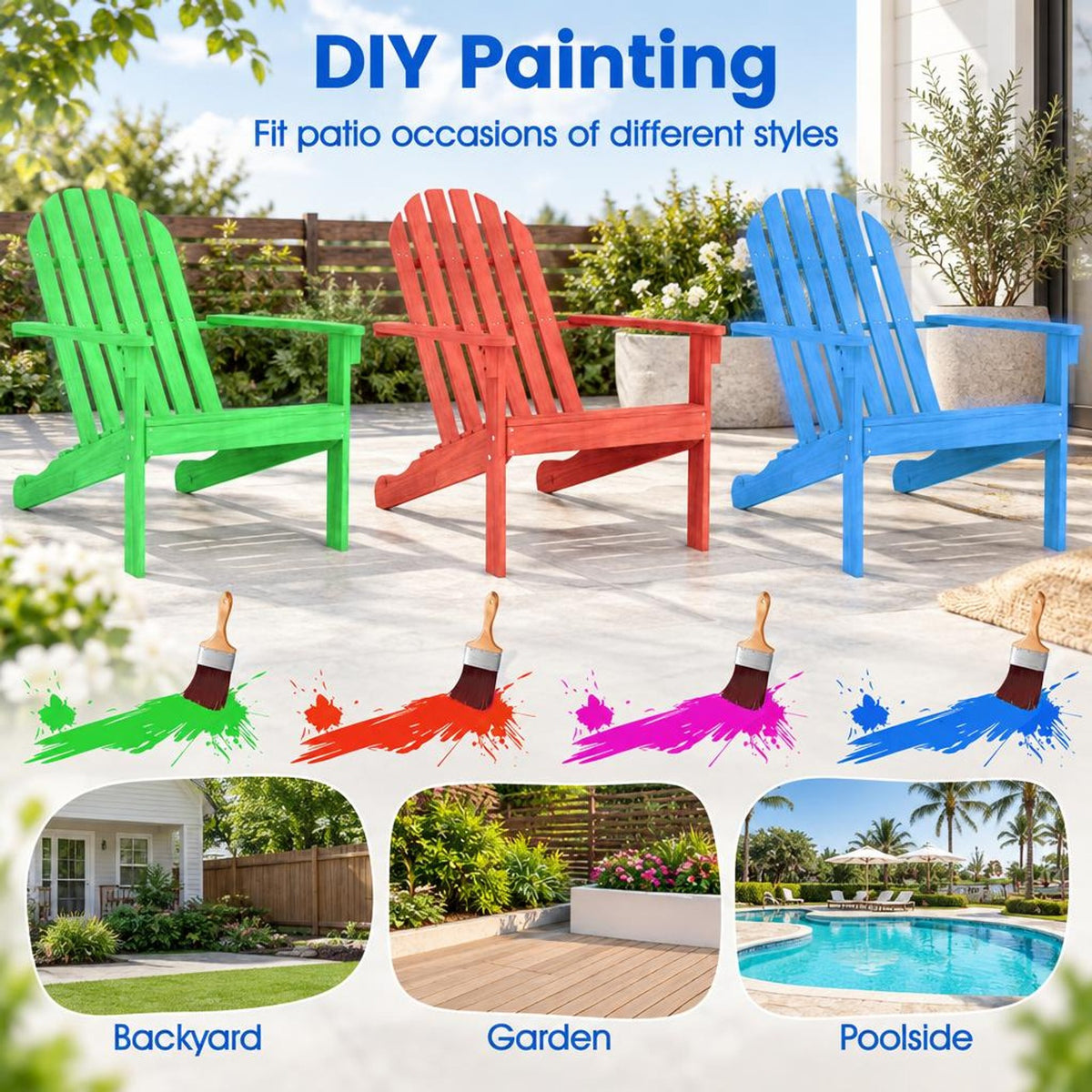 Airfind Acacia Wood Outdoor Adirondack Chair with Ergonomic Design, Acacia wood Frame, Natural, Overall dimension 27 x 35 x 40.5 (L x
