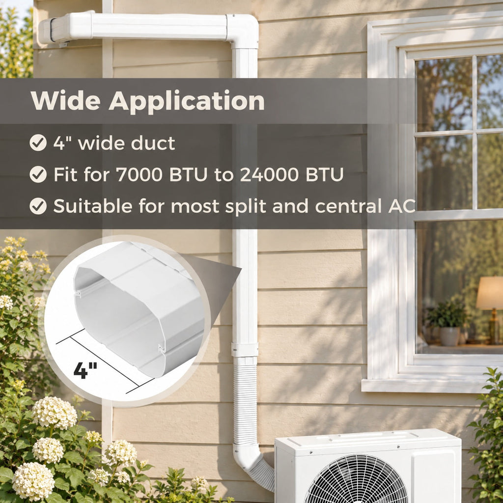 Airfind 4 Inches W Mini Decorative PVC Slim Line Cover Kit-16.5ft, PVC Straight Duct Frame, 39.5 x 2.7 x 4 Flexible Duct Footprint, White