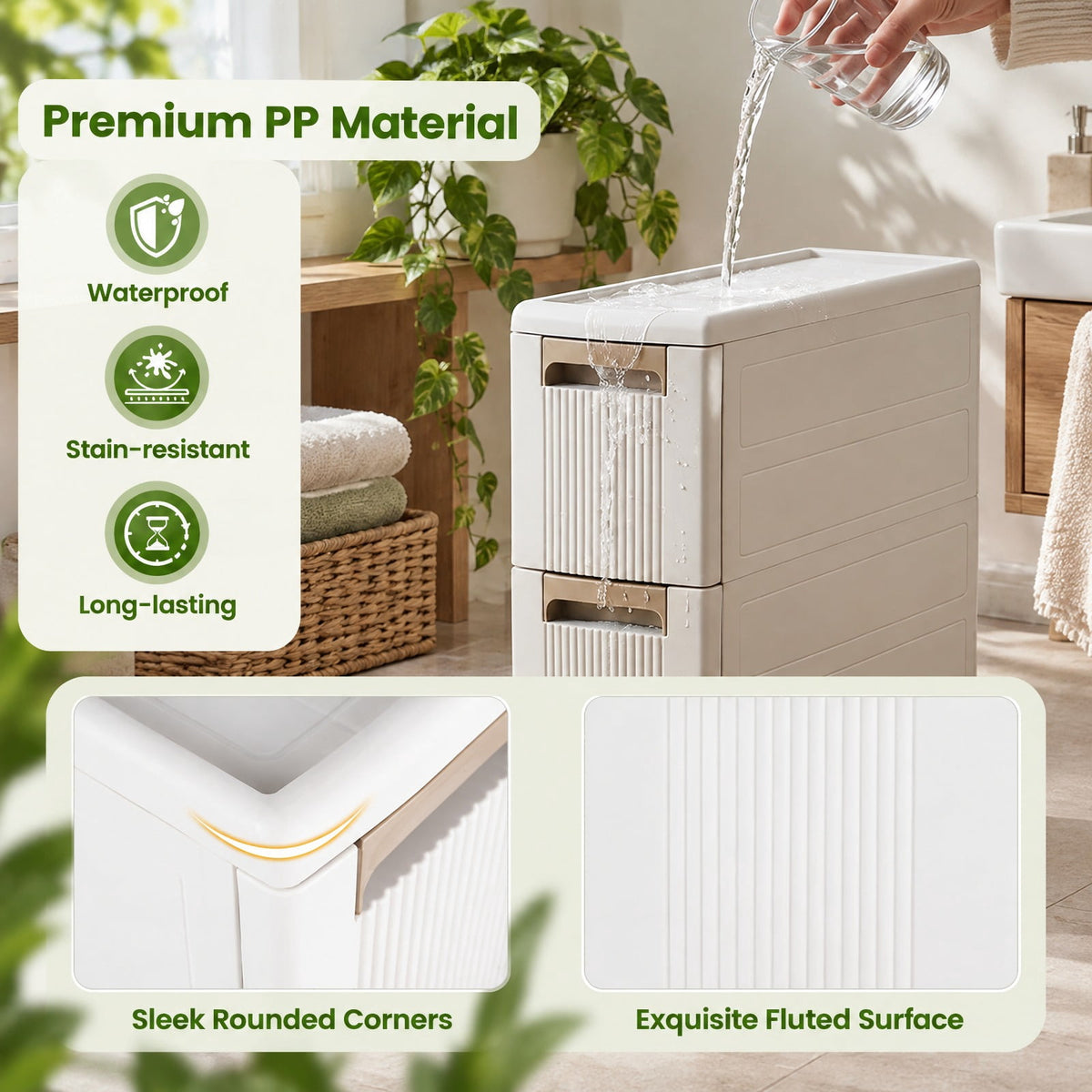 Airfind Narrow Storage Cabinet with Drawers and Removable Dividers, 11 lbs Capacity, PP Frame, 18 x 7 x 30 Footprint, Beige