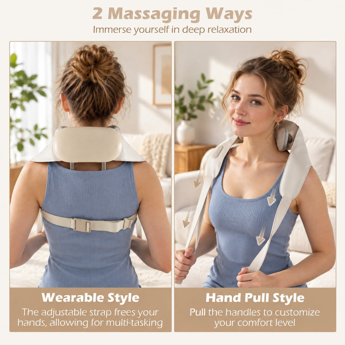 Airfind Neck Shoulder Massager with 2 Heat Levels for Pain Relief, PU ABS Silicone Frame, 8 x 20 x 5.5 Footprint, Beige
