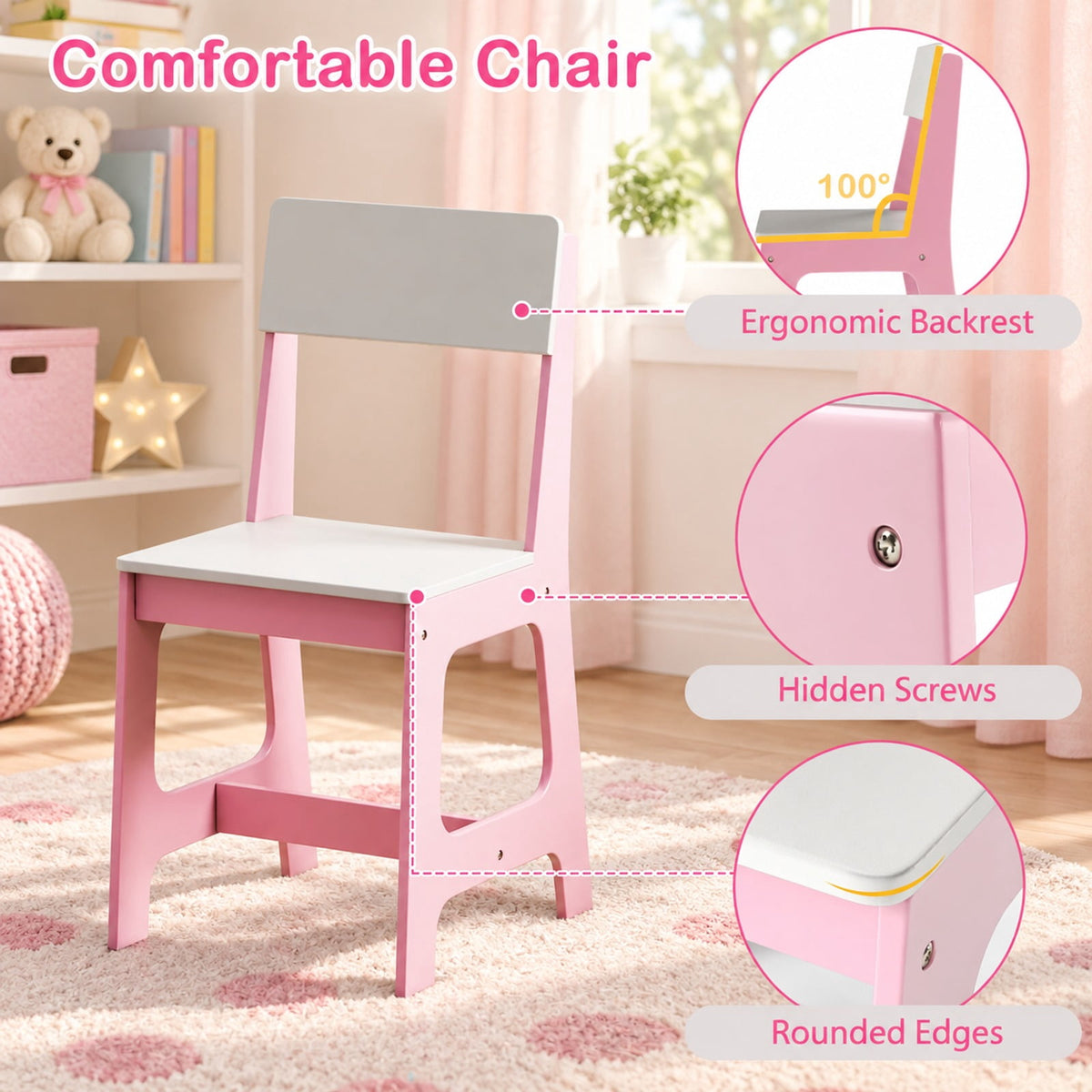 Airfind Youth Study Desk and Chair Set Student Table and Chair, 132 Lbs Capacity, Mdf, for 3 and Years Old for Convenient Everyday Use, White