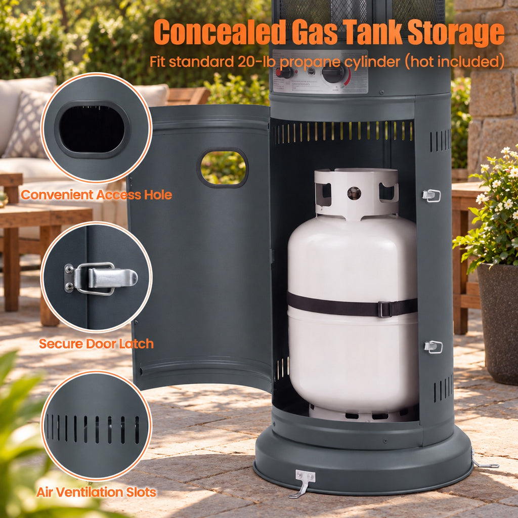 Airfind Outdoor Propane Patio Heater with Glass Tube and Tilt-Over Protection, Metal Frame, 27.5in x 74.5in Footprint, Dark Gray