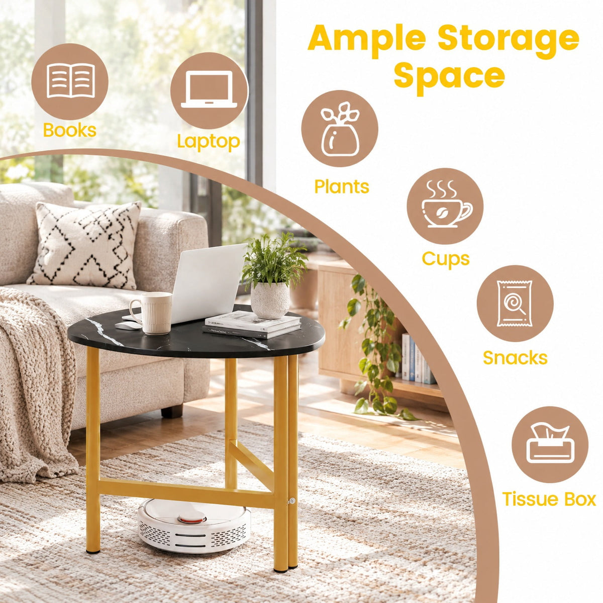 Airfind Triangle Coffee Table Oval Coffee Table with Metal Legs Industrial Center Table, 132 lbs Capacity, Engineered Wood Metal Frame, Black